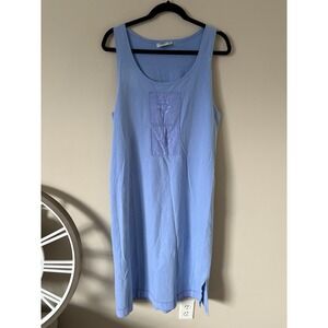 Johnny Was Oversized Y2K Maxi Dress Womens S Blue Embroidered Flower Vntg 90s